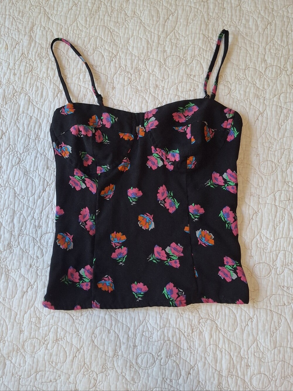 Floral Black Spaghetti Strap Top